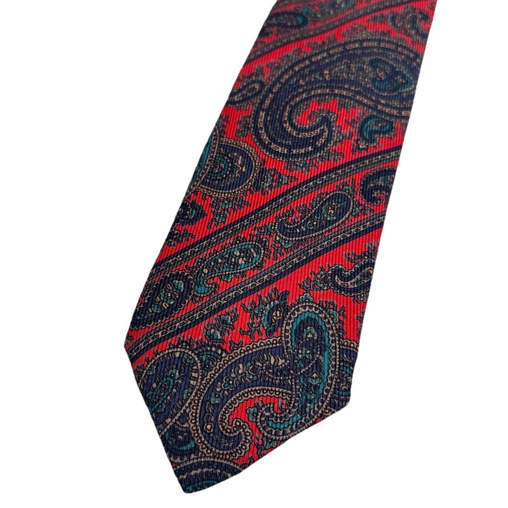 Robert Talbot 100% Silk‎ Neck Tie Burgundy Red Blue  Paisley Silk Made In USA